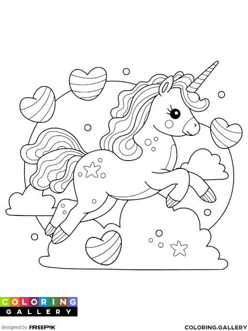 Unicorn in Clouds and Hearts