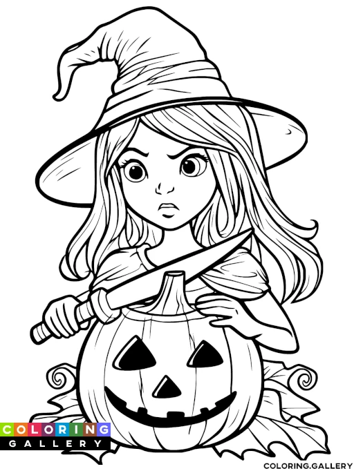 Young Witch and Pumpkin